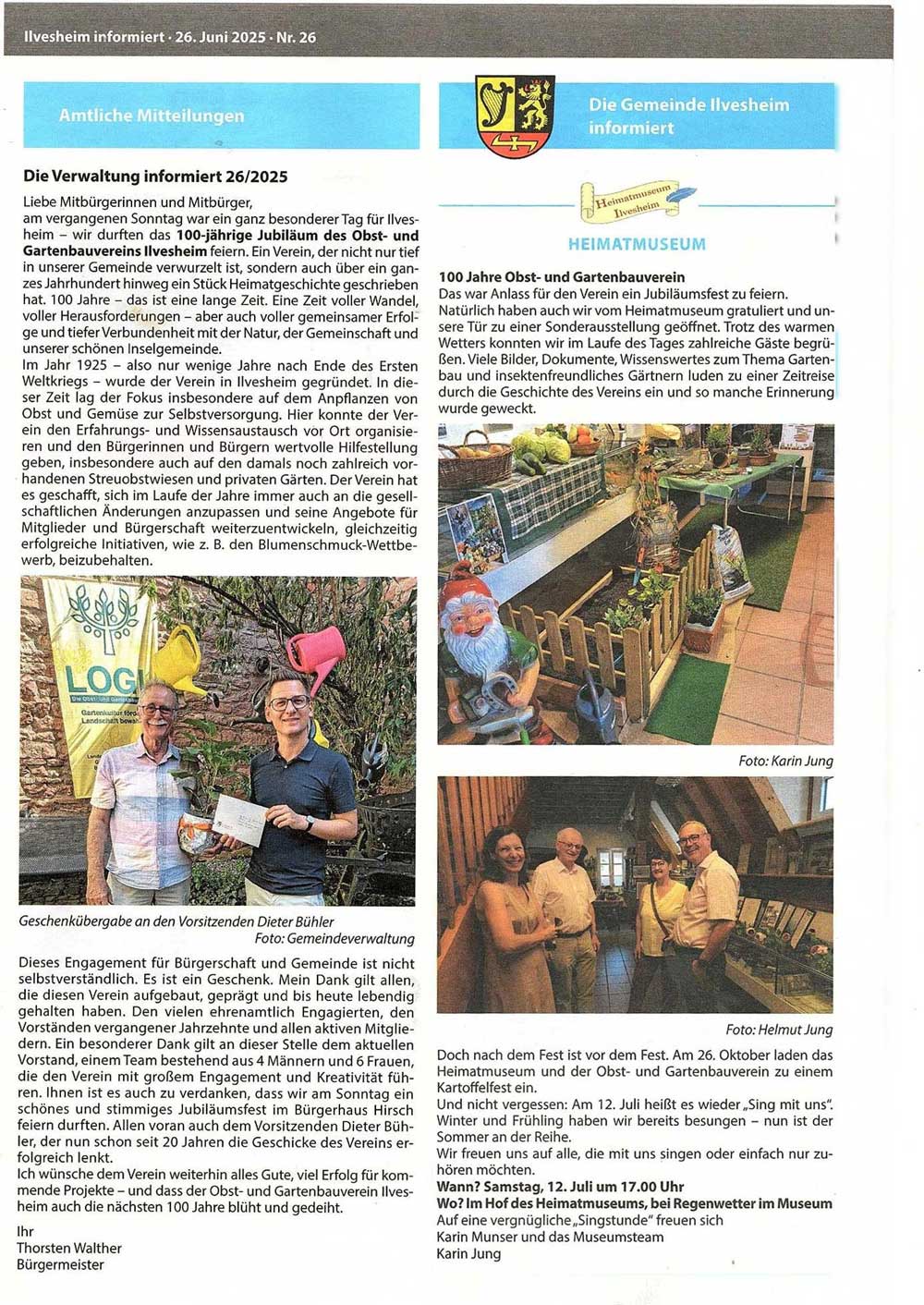 100 Jahre OGV - Bericht im Amtsblatt